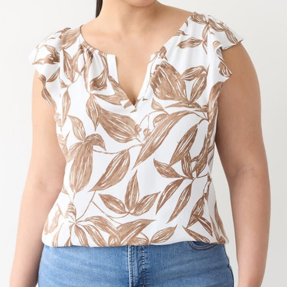 Reitmans sleeveless split neck top with ruffled shoulders